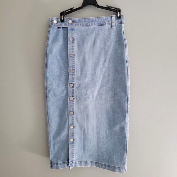OAT New York Denim Maxi Skirt Size 2/26 Pockets Button Fly Blue Denim - Picture 5 of 8
